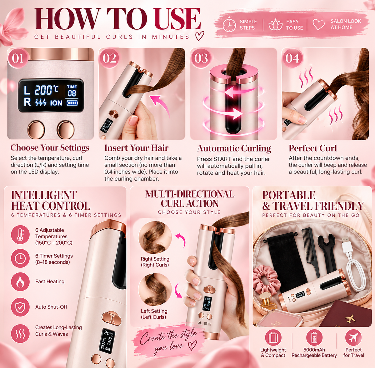 Cordless Automatic Rotating Hair Curler
